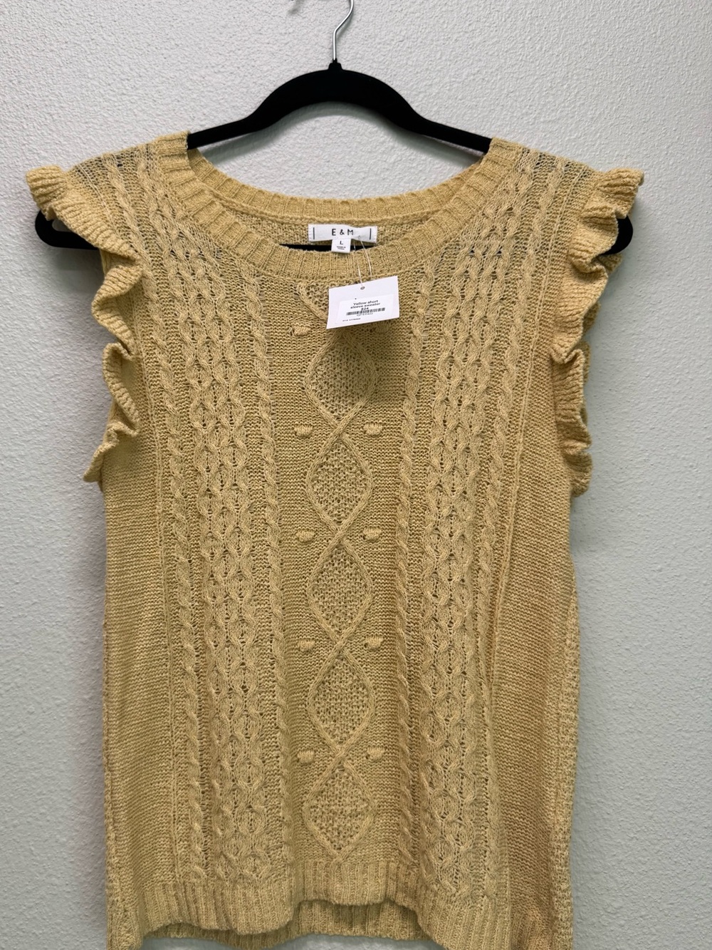 NWT E&M Yellow Cable Knit Ruffle Sleeve Sweater Tank, Multiple Sizes